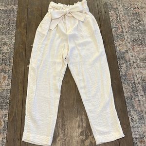Linen Look Ivory High Waist Ankle Pants (Size Medium)